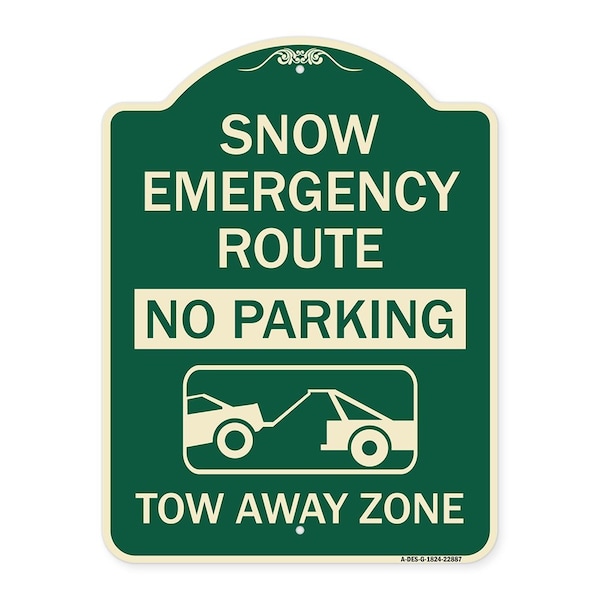 Snow Emergency Route Tow Away Zone W/ Graphic Heavy-Gauge Aluminum Sign, 24" x 18", G-1824-22887